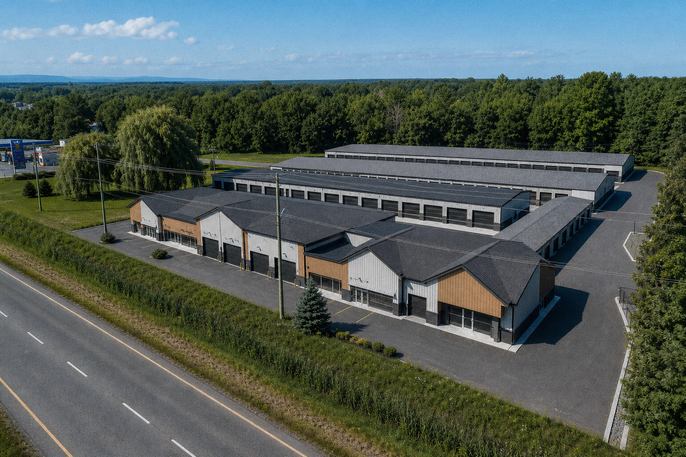Vue aérienne rapprochée des installations StoreX à Saint-Jean-sur-Richelieu