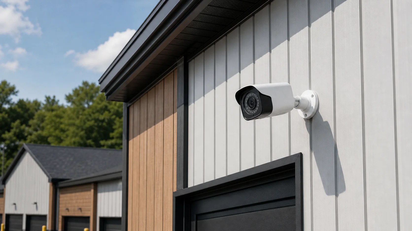 Caméra de surveillance extérieure sur le bâtiment StoreX